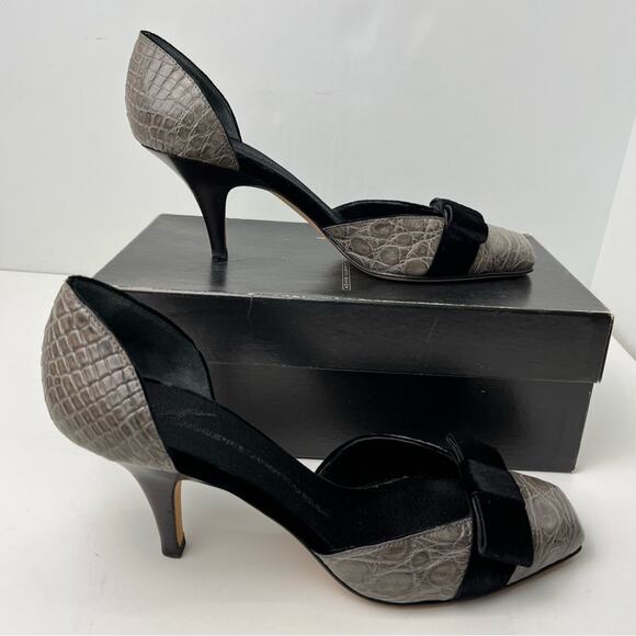 Giuseppe Zanotti Velvet and Croc D'Orsay Holiday Grey Black Dress Pumps - Picture 12 of 12